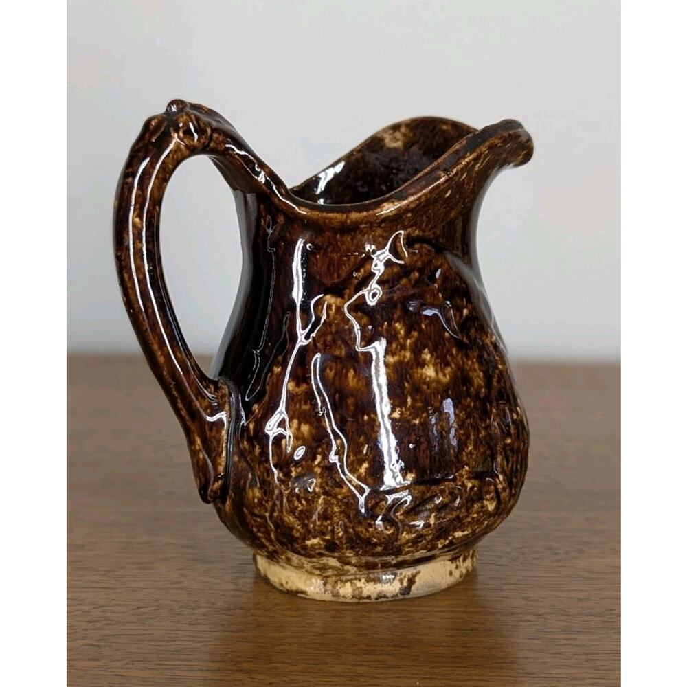 Vintage Bennington Rockingham Yellowware Spongeware Stoneware Pottery Pitcher